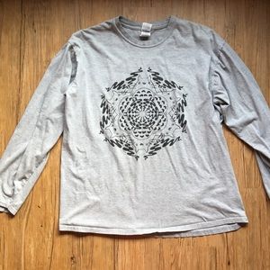 Grey Oversized Totoro Mandala Long Sleeve Tee